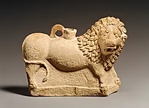 Terracotta vase in the form of a lion
