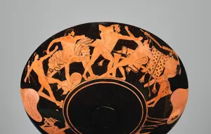 Two fragments of a terracotta kylix, join 12.231.2