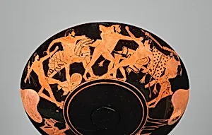 Two fragments of a terracotta kylix, join 12.231.2 by Onesimos|Euphronios