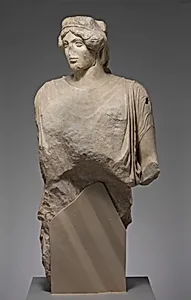 Upper part of a marble statue of a woman