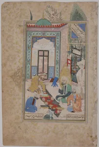 "A Fire-Worshipper Received at the Board of Abraham the Patriarch", Folio from a Bustan (Orchard) of Sa'di