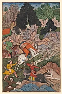 "Akbar Hunting", Folio from an Akbarnama (History of Akbar)