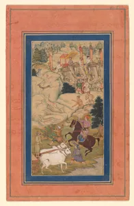 "Akbar Hunting with Cheetahs", Folio from a Manuscript of the Akbarnama. Folio from the Davis Album