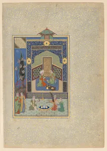 "Bahram Gur in the Turquoise Palace on Wednesday", Folio 216 from a Khamsa (Quintet) of Nizami of Ganja
