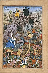 "Balarama and Krishna Fighting the Enemy", Folio from a Harivamsa (The Legend of Hari (Krishna))