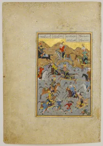 "Battle between Alexander and Darius", Folio 279 from a Khamsa (Quintet) of Nizami of Ganja