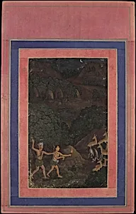 "Bhil Couple Hunting Deer at Night", Folio from the Davis Album