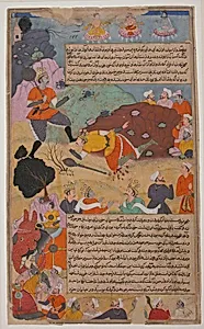 "Bhima Defeates Duryodhana", Folio from a Razmnama