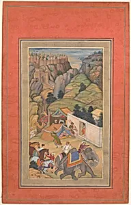 "Camp Being Prepared in the Hills", Folio from a Manuscript of the Akbarnama. Folio from the Davis Album