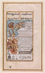 "Fairies Descend to the Chamber of Prince Manohar", Folio from a Gulshan-i 'Ishq (Rose Garden of Love)