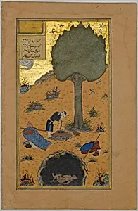 "How a Braggart was Drowned in a Well", Folio 33v from a Haft Paikar (Seven Portraits) of the Khamsa (Quintet) of Nizami of Ganja by Maulana Azhar|Nizami