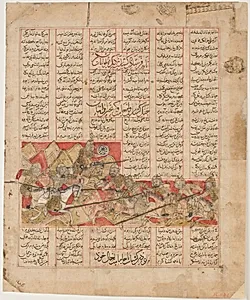 "Iranian and Turanian Armies in Combat", Folio from a Shahnama (Book of Kings) by Abu'l Qasim Firdausi|Hasan ibn Muhammad ibn `Ali ibn (?) Husaini, known as al-Mausili|al-Hasan Qawam al-Daula wa'l-Din