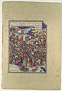 "Kai Khusrau Defeats the Army of Makran", Folio 376v from the Shahnama (Book of Kings) of Shah Tahmasp by 'Abd al-Vahhab|Abu'l Qasim Firdausi