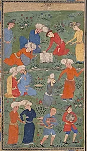 "Preparing a Noonday Meal on an Outing", Folio from a Kulliyat (Complete Works) of Sa'di