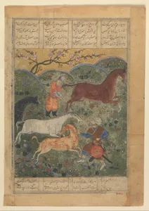 "Rustam Captures the Horse Rakhsh", Folio from a Shahnama (Book of Kings) of Firdausi