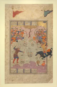 "Rustam Fighting Ashkabus", Folio from a Shahnama (Book of Kings)