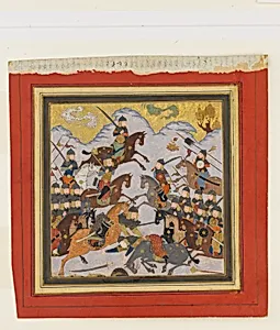 "Rustam Seizes Afrasiyab by the Girdle and Lifts him from the Saddle", Folio from a Shahnama (Book of Kings) by Abu'l Qasim Firdausi