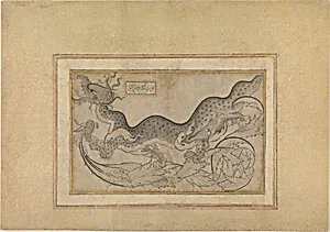 'Saz'-Style Drawing of a Dragon Amid Foliage by Shah Quli