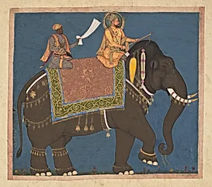 Sultan Muhammad 'Adil Shah and Ikhlas Khan Riding an Elephant by Haidar 'Ali|Ibrahim Khan