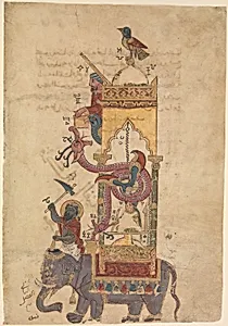 "The Elephant Clock", Folio from a Book of the Knowledge of Ingenious Mechanical Devices by al-Jazari by Badi' al-Zaman ibn al-Razzaz al-Jazari|Farrukh ibn `Abd al-Latif