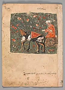 "The Father's Advice Followed by a Son who Sets out to Join a Caravan with the Two Oxen", Folio from a Kalila wa Dimna