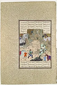 "The Final Joust of the Rooks: Gudarz Versus Piran", Folio 346r from the Shahnama (Book of Kings) of Shah Tahmasp by Qasim ibn 'Ali|Aqa Mirak|Abu'l Qasim Firdausi