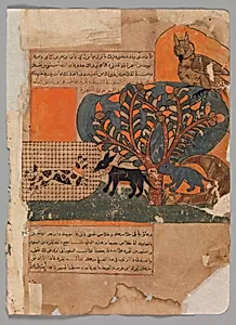 "The Trapped Cat and the Frightened Mouse (Rat ?)", Folio from a Kalila wa Dimna