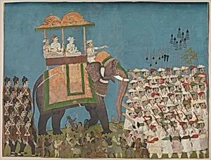 Three Noblemen in Procession on an Elephant by Venkatchellum