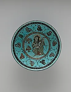 Turquoise Bowl with Lute Player and Audience