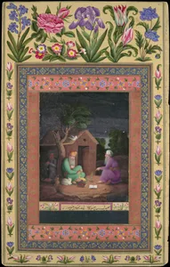 "Two Old Men in Discussion Outside a Hut", Folio from the Davis Album