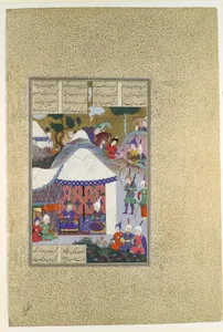 "Zal Questions Sam's Intentions Regarding the House of Mihrab", Folio 81v from the Shahnama (Book of Kings) of Shah Tahmasp