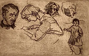 Sheet of Studies with Five Portraits