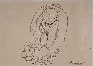 Study for "The Street Pavers": Man Laying Paving Stones