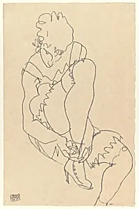 Woman Buttoning Her Shoes (recto); Study for Reclining Nude with Arms Raised (verso) by Egon Schiele