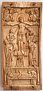 Center Panel of a Triptych with the Crucifixion and the Entombment