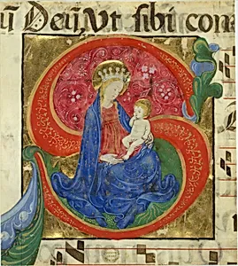 Manuscript Illumination with the Virgin and Child in an Initial S, from an Antiphonary by Master of the Franciscan Breviary
