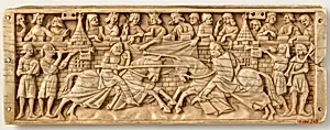 Panel from a Box with Scene of Jousting Knights