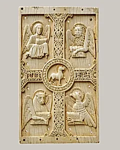 Plaque with Agnus Dei on a Cross between Emblems of the Four Evangelists