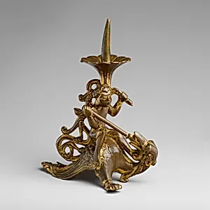 Pricket Candlestick with a Naked Youth Fighting a Dragon