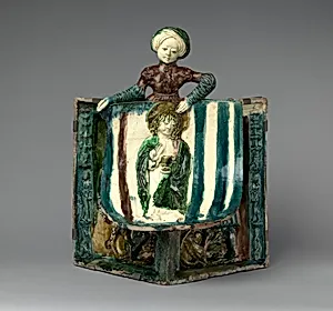 Stove Tile with Saint John the Evangelist and Samson by Buda Castle Workshop