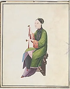 Watercolor of musician playing bo