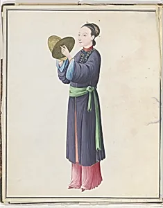 Watercolor of musician playing bo (tongbo)