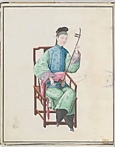 Watercolor of musician playing gaohu(?)