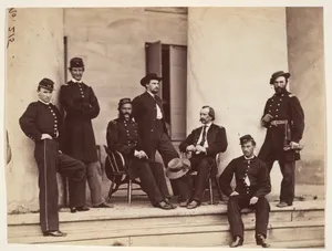 Brigadier General Gustavus A. DeRussy and Staff on Steps of Arlington House, Arlington, Virginia