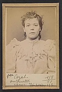 Cazal. Antoinette. 28 ans, née à Salgouz (Cantal). Couturière. Anarchiste. 28/2/94. by Alphonse Bertillon