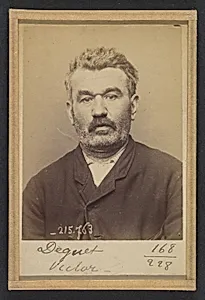 Deguet. Victor, Adonis. 50 ans, né le 27/2/44 à Vuenpont (Aisne). Armurier. Anarchiste. 16/3/94.  by Alphonse Bertillon