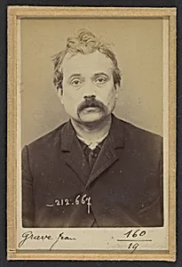 Grave. Jean. 38 ans, né le 16/10/54 à Breuil (Puy de Dôme). Typographe. Anarchiste. 9/1/94. by Alphonse Bertillon