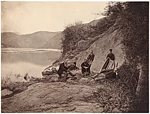 [Group Portrait near Fangguangyan Monastery, Fujian] by Lai Fong