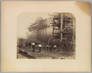 [Men at Work Beside the Launching Chains of the "Great Eastern"]