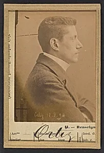 Ortiz. Léon. 25 ans, né à Paris. Commis d'architecte. Anarchiste. Voyage ordinairement en bicyclette. by Alphonse Bertillon